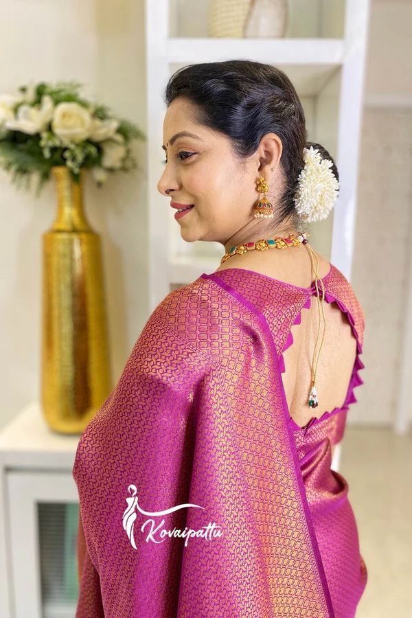 Wine Lichi Silk Saree with Zari Jacquard & Rich Pallu