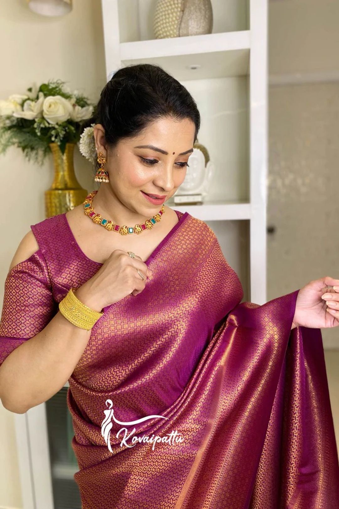 Wine Lichi Silk Saree with Zari Jacquard & Rich Pallu