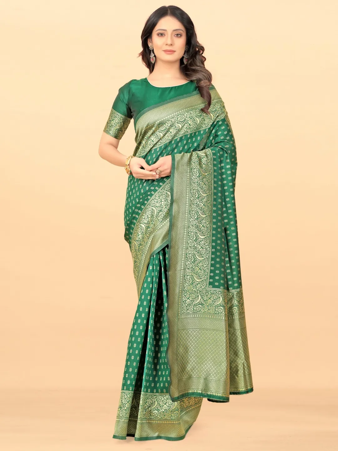 Premium Green Silk Saree with Traditional Zari Work