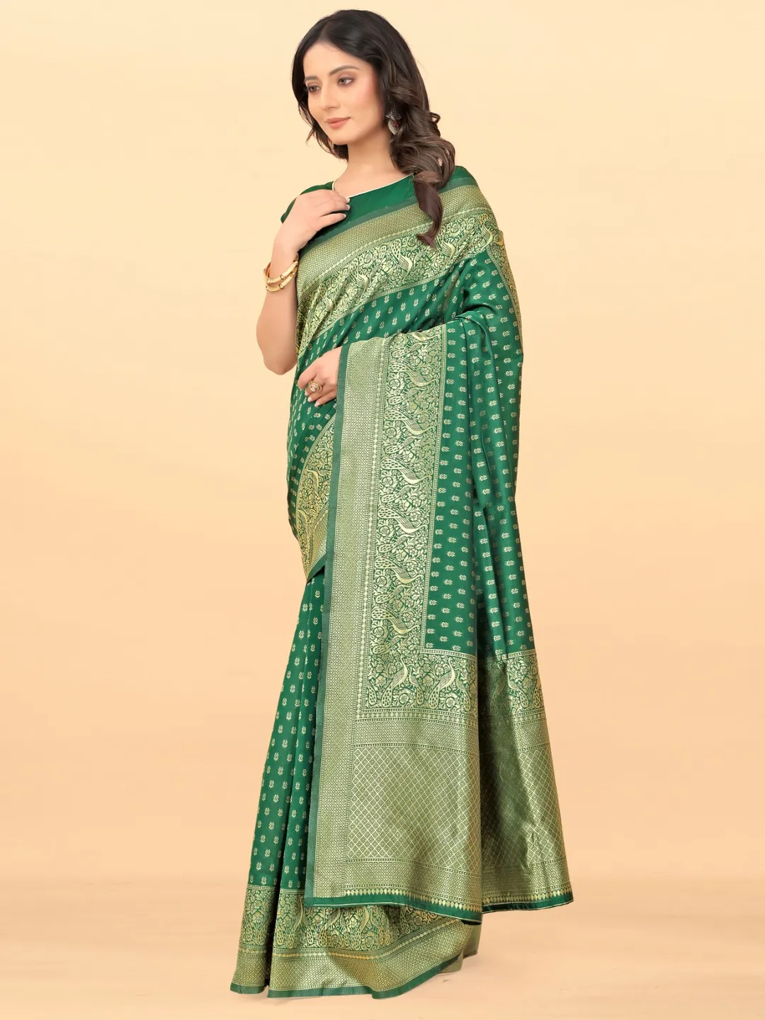 Premium Green Silk Saree with Traditional Zari Work