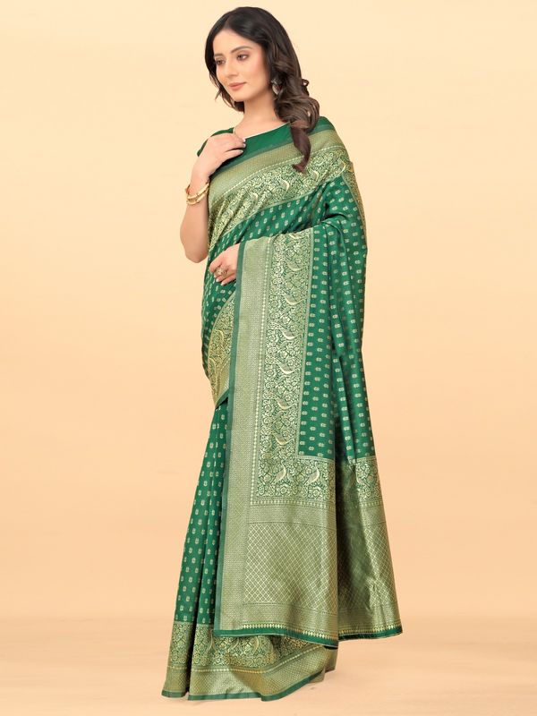 Premium Green Silk Saree with Traditional Zari Work