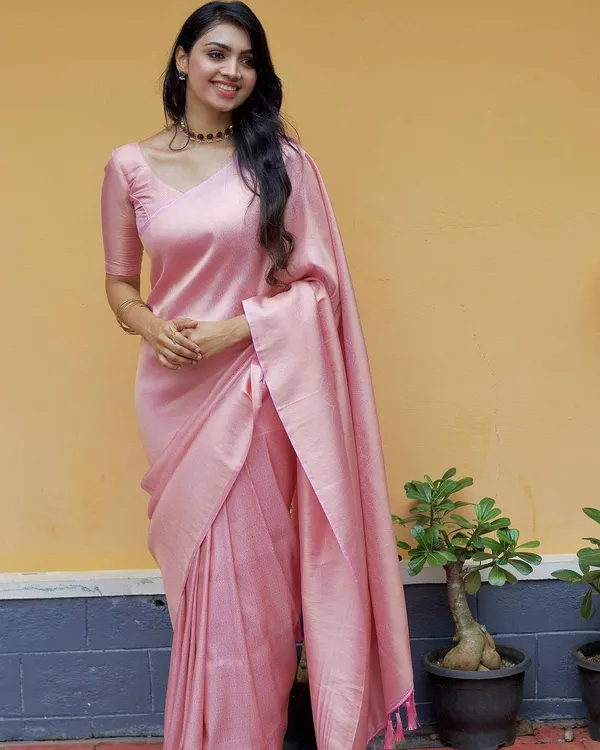 Blush Pink Banarasi Soft Silk Saree with Elegant Weave