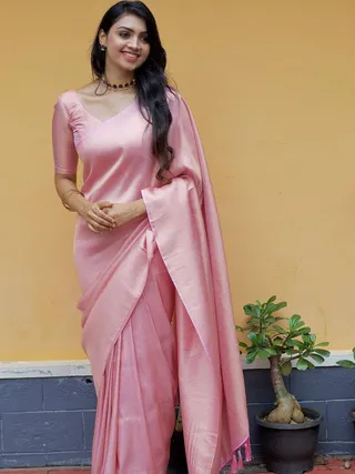 Blush Pink Banarasi Soft Silk Saree with Elegant Weave