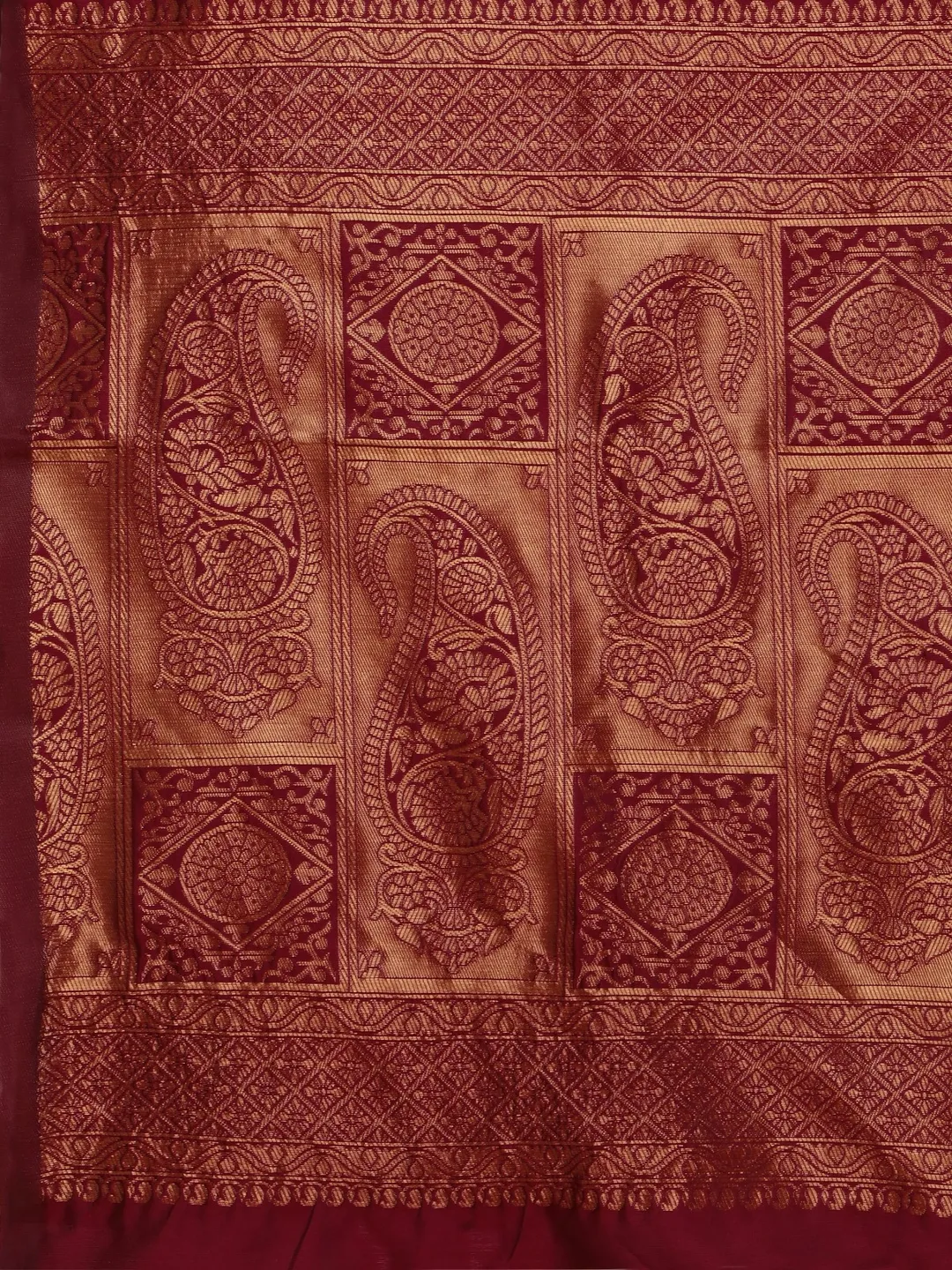 Maroon Banarasi Soft Silk Saree with Classic Zari Motifs