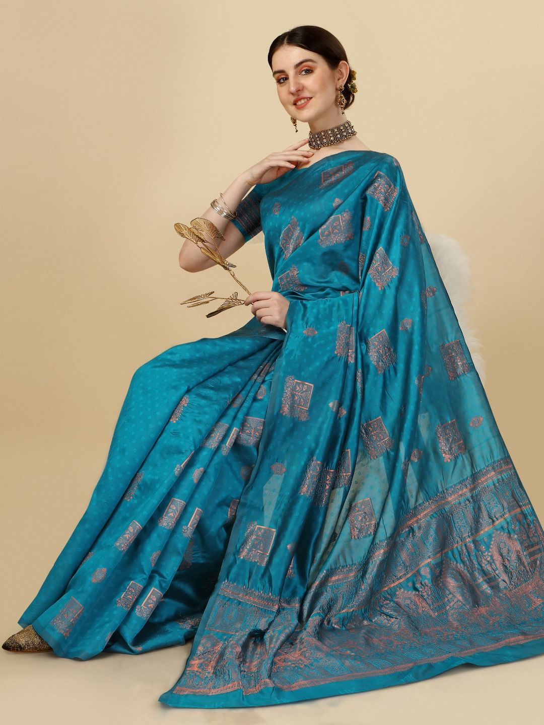 Teal Banarasi Silk Saree with Rich Zari Woven Pallu