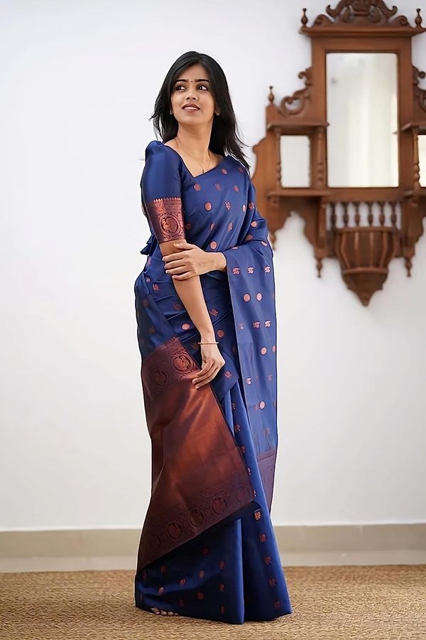 Navy Blue Zari Woven Banarasi Silk Saree Online