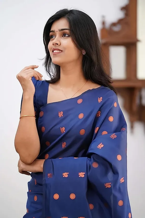 Navy Blue Zari Woven Banarasi Silk Saree Online