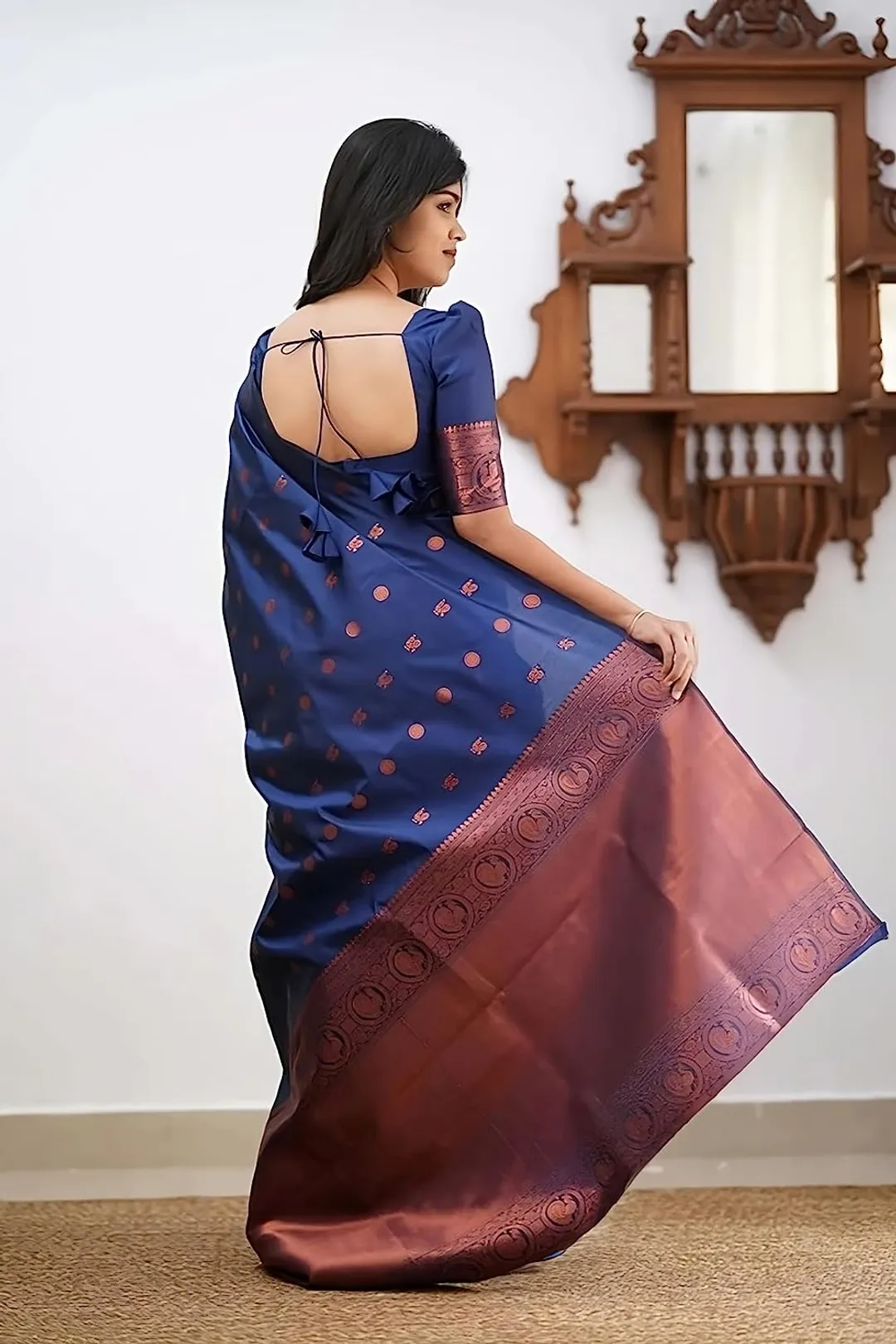 Navy Blue Zari Woven Banarasi Silk Saree Online