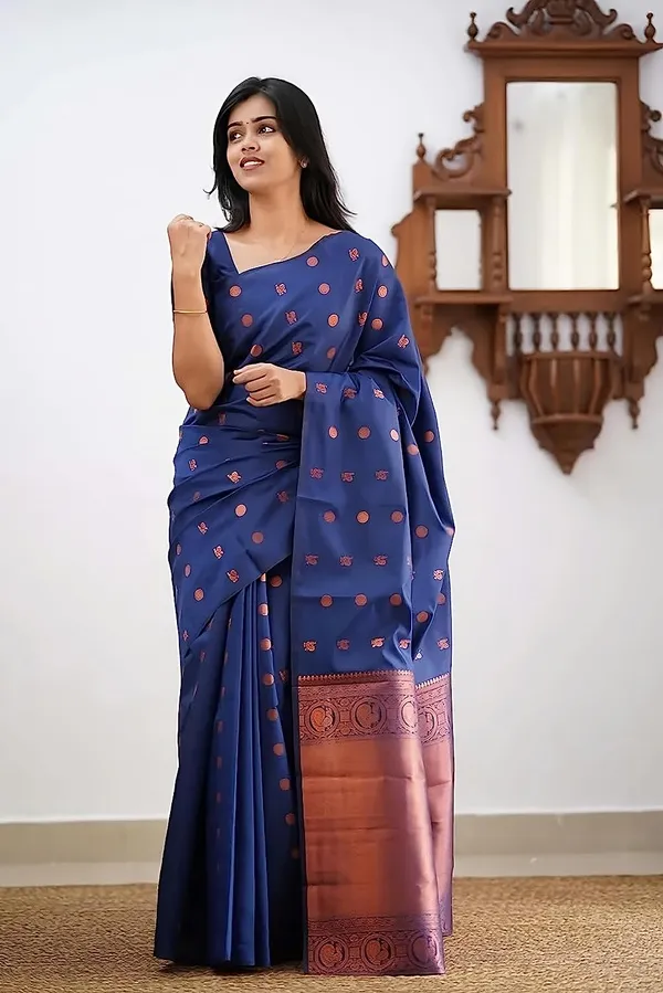 Navy Blue Zari Woven Banarasi Silk Saree Online