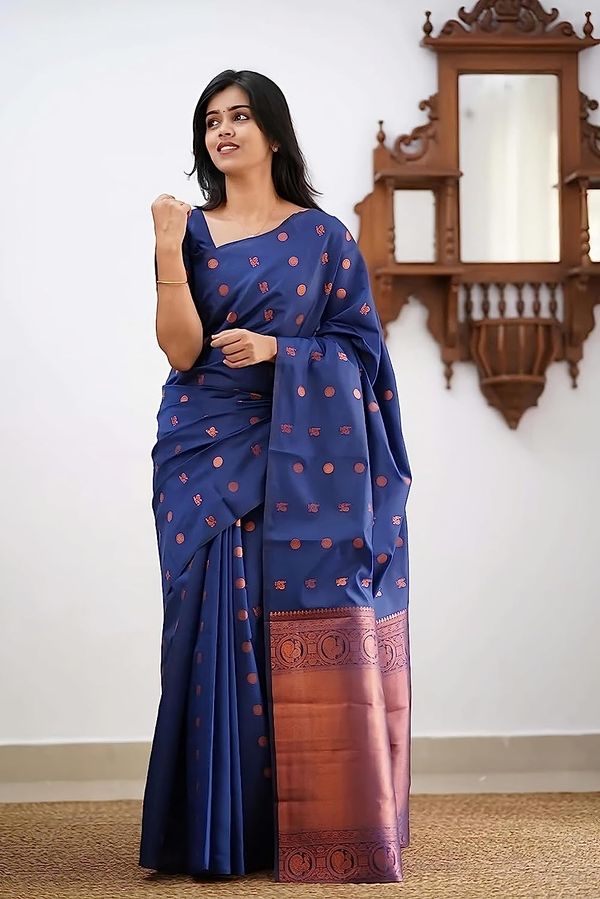 Navy Blue Zari Woven Banarasi Silk Saree Online