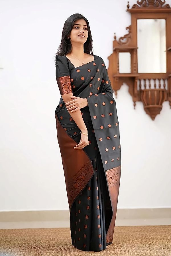 Premium Black Soft Silk Saree with Traditional Zari Work
