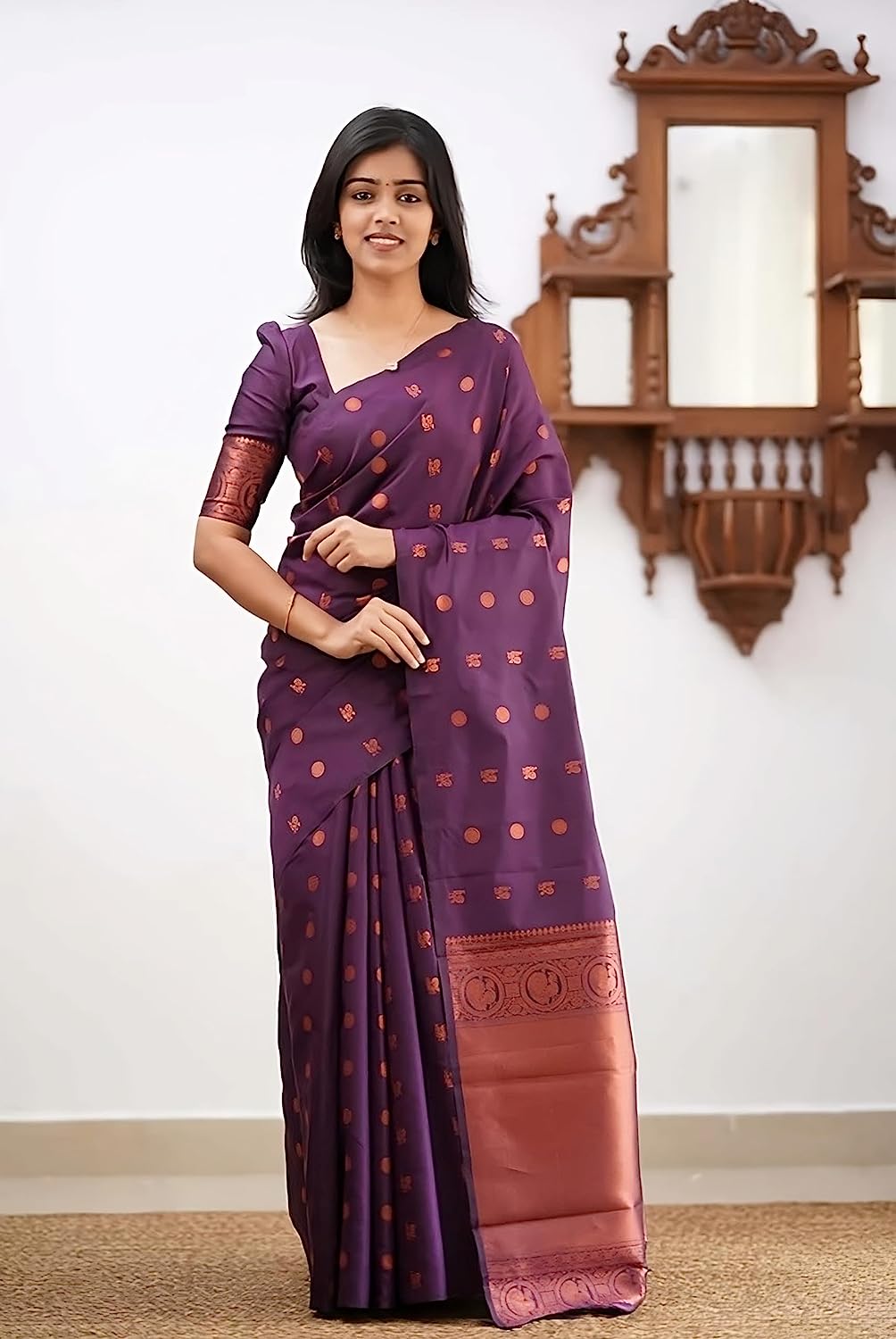 Purple banarasi silk saree for wedding