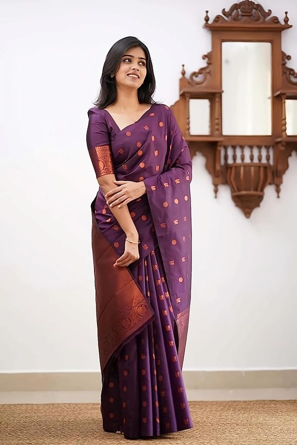 Wedding Special Purple Banarasi Silk Saree for Women
