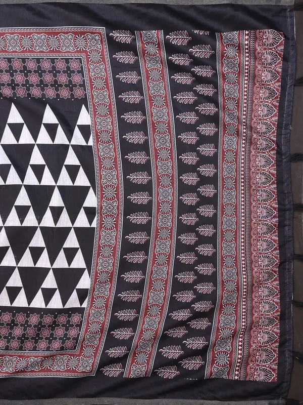 Black Maroon Chanderi Printed Saree for Women
