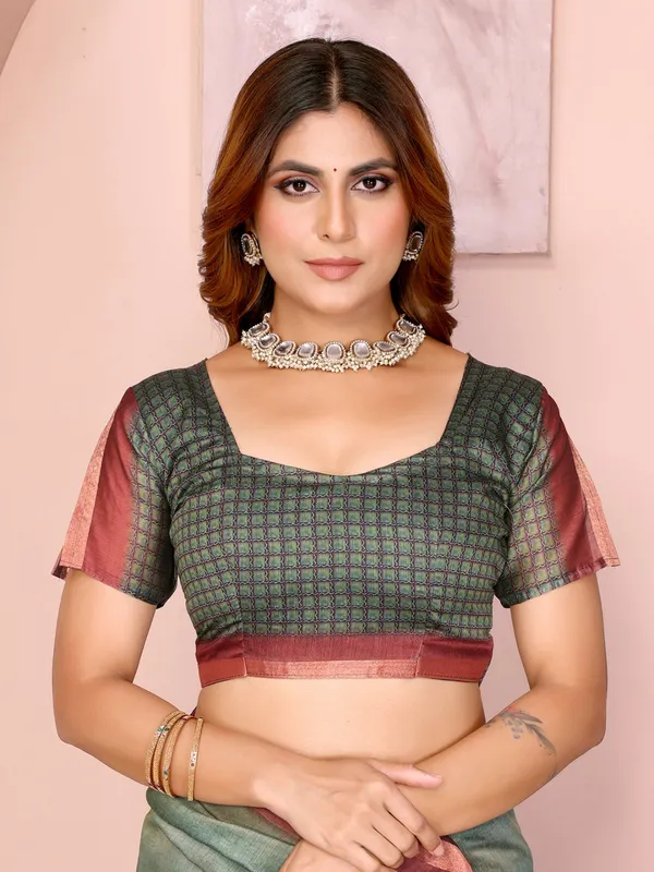 Green Maroon Chanderi Printed Saree Online India