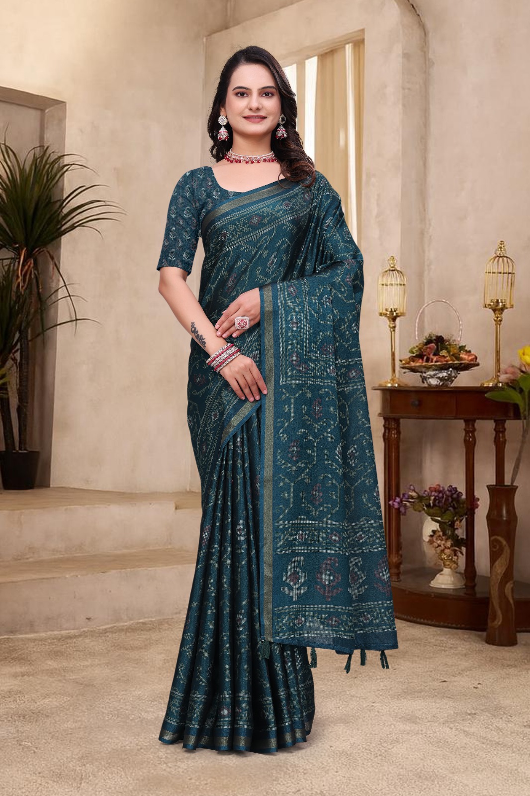 Green cotton saree
