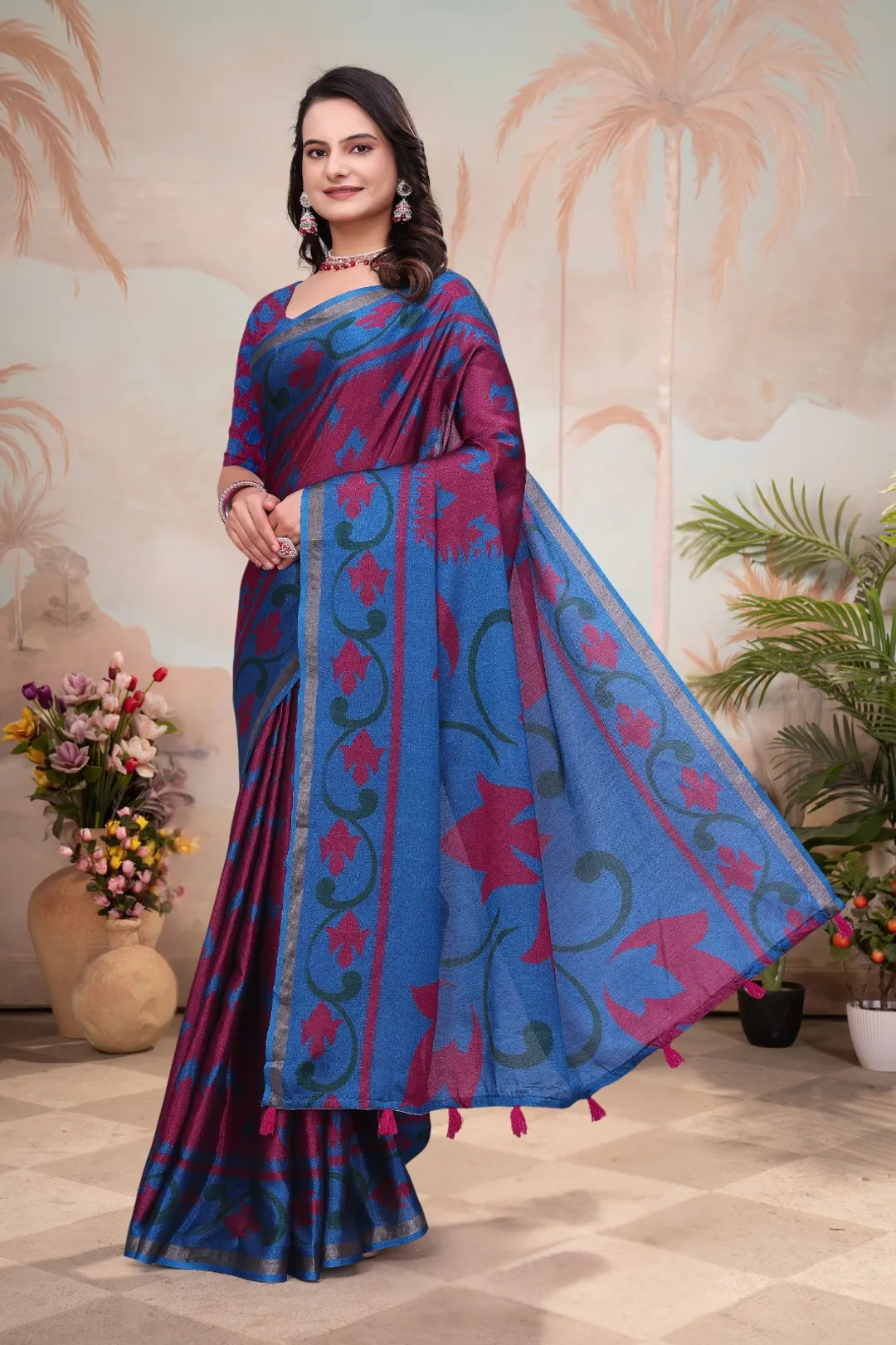 Maroon Designer Mal Cotton Saree with Rich Pallu