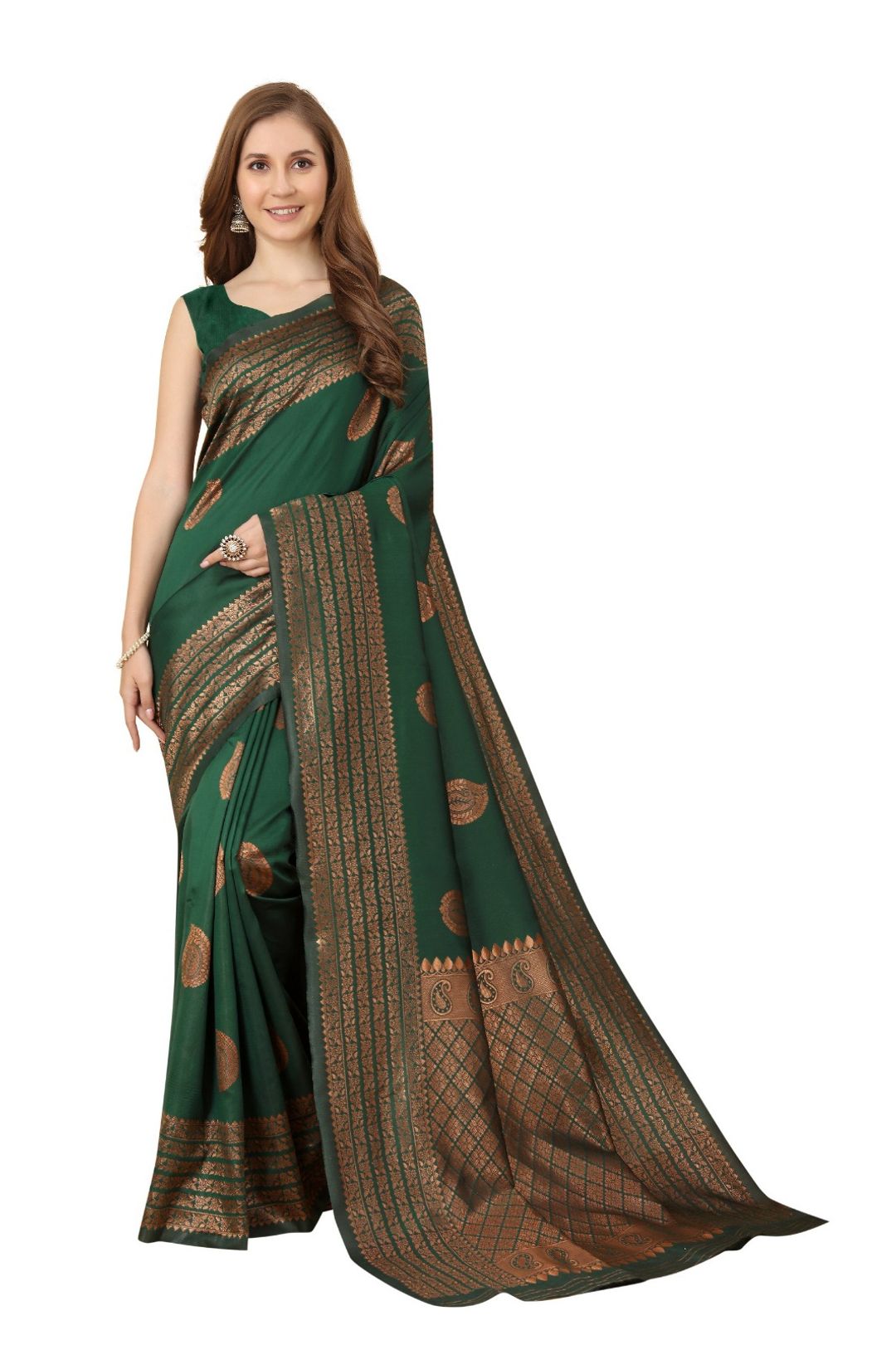 Designer Bottle Green Banarasi Saree with Rich Zari Work