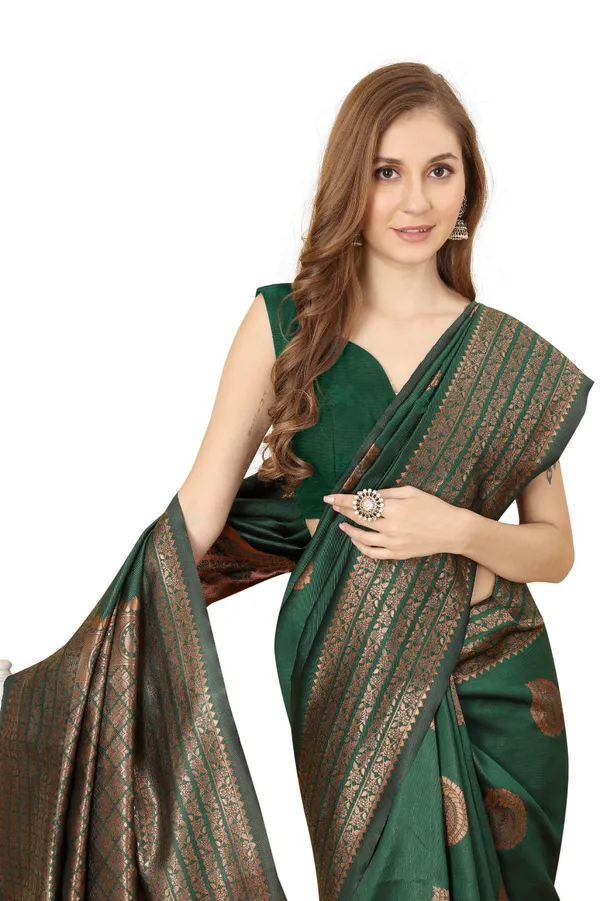 Designer Bottle Green Banarasi Saree with Rich Zari Work
