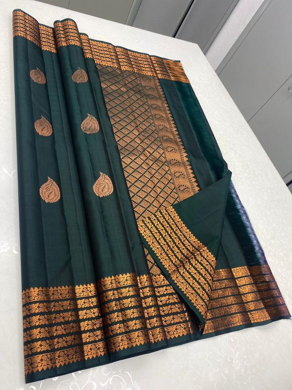 Designer Bottle Green Banarasi Saree with Rich Zari Work