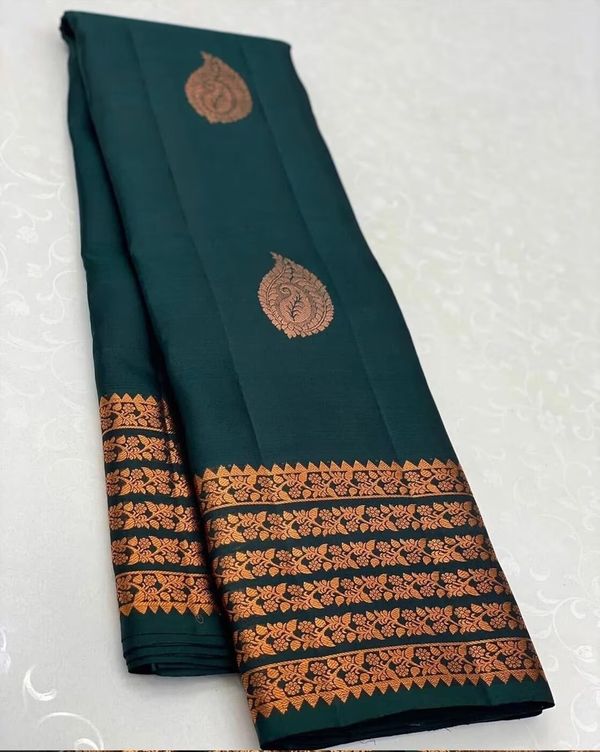 Designer Bottle Green Banarasi Saree with Rich Zari Work