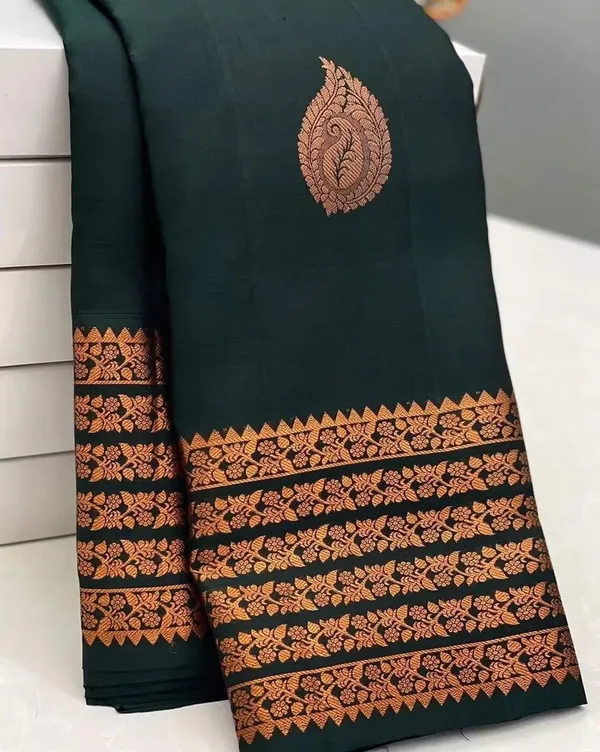 Designer Bottle Green Banarasi Saree with Rich Zari Work