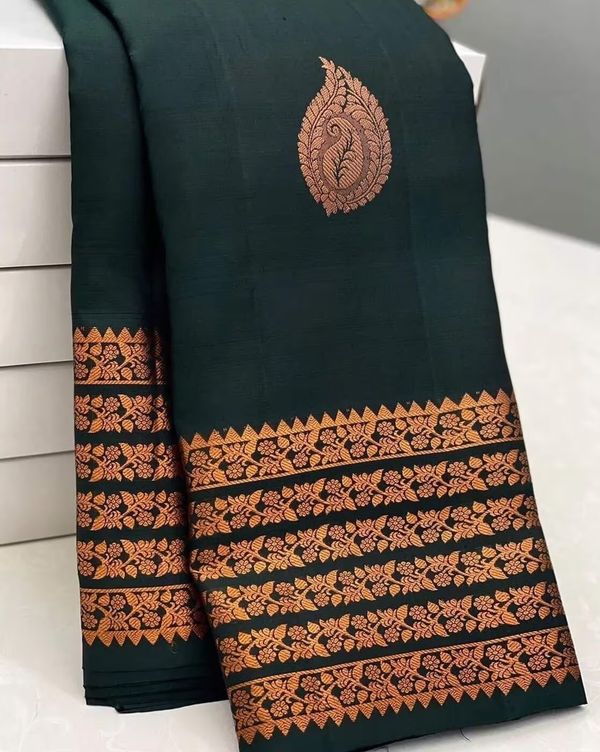 Designer Bottle Green Banarasi Saree with Rich Zari Work