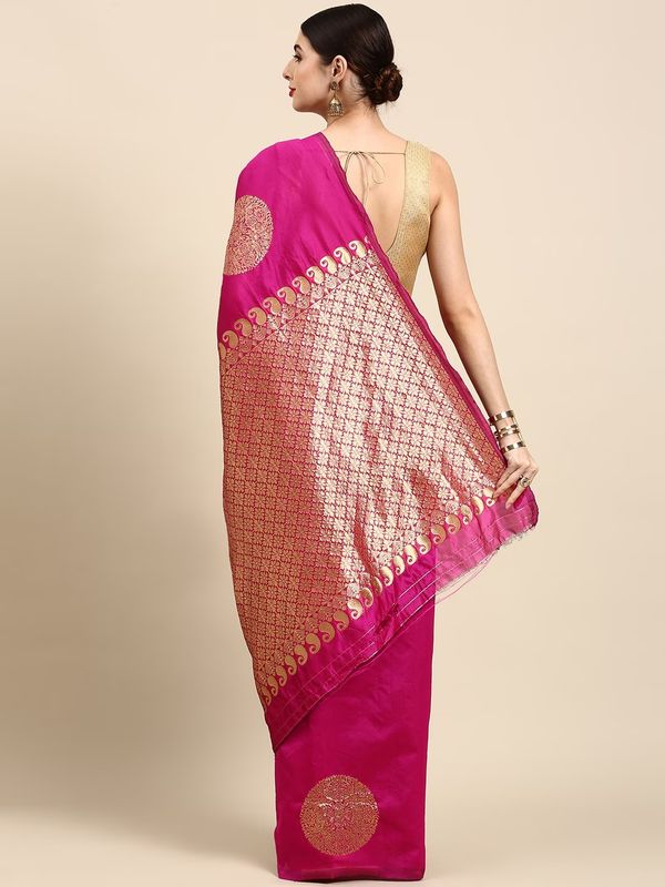 Rani Pink Soft Silk Saree with Traditional Zari Motifs