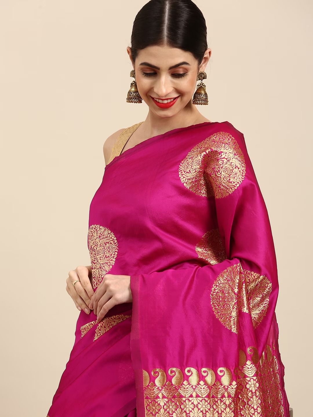 Rani Pink Soft Silk Saree with Traditional Zari Motifs