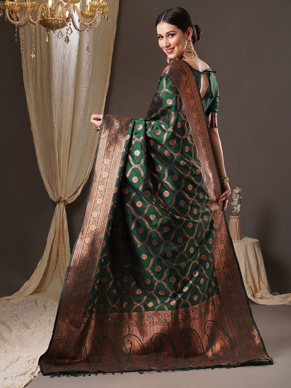 Premium Green Banarasi Saree with Intricate Zari Weaving