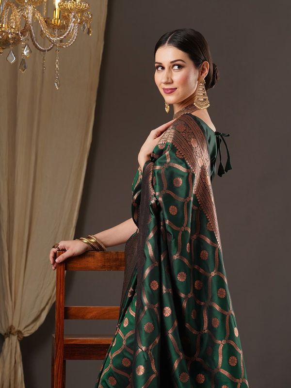 Premium Green Banarasi Saree with Intricate Zari Weaving