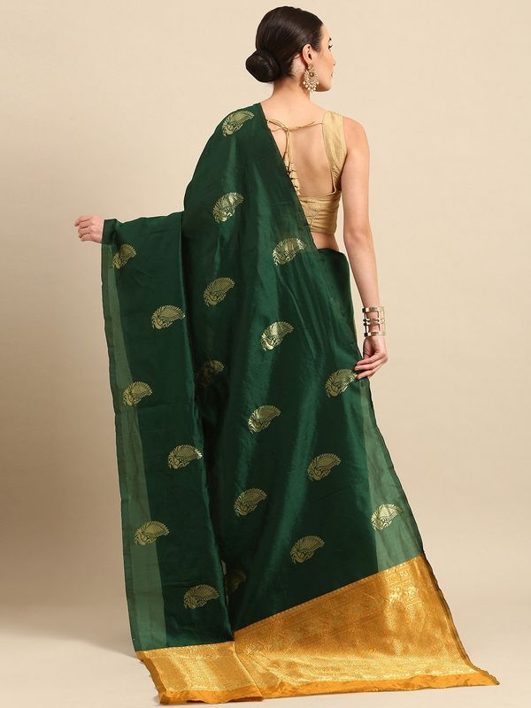Bottle Green Banarasi Soft Silk Saree for Wedding Wear