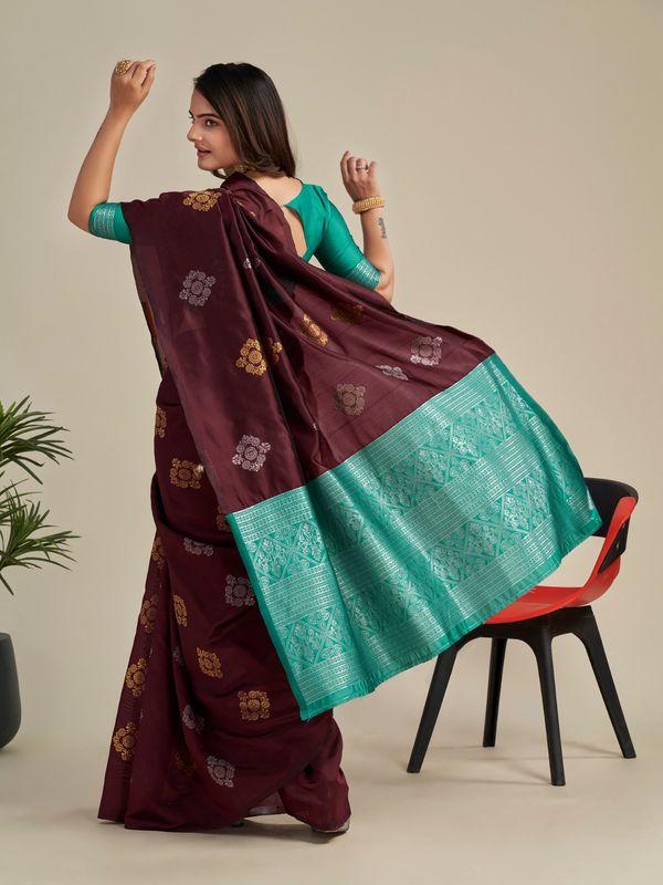 Elegant Maroon Soft Silk Saree with Green Jacquard Border
