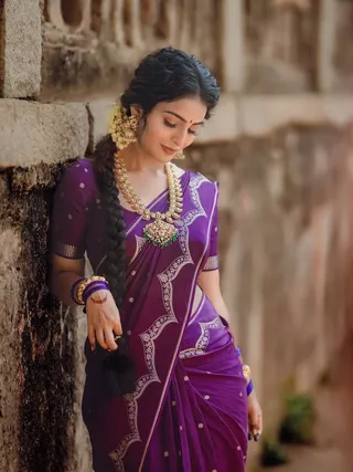 Classic Purple Banarasi Saree with Elegant Border Design