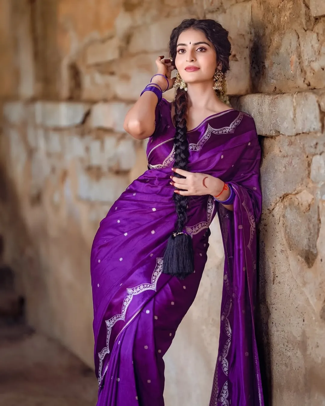 Classic Purple Banarasi Saree with Elegant Border Design