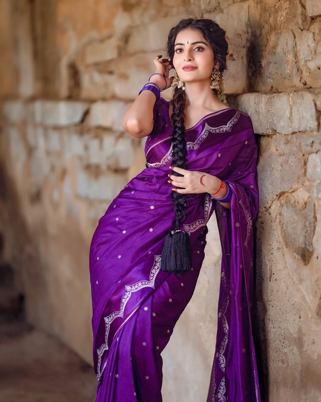 Classic Purple Banarasi Saree with Elegant Border Design