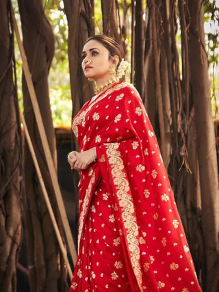Royal Red Silk Saree with Golden Zari Heritage Weave