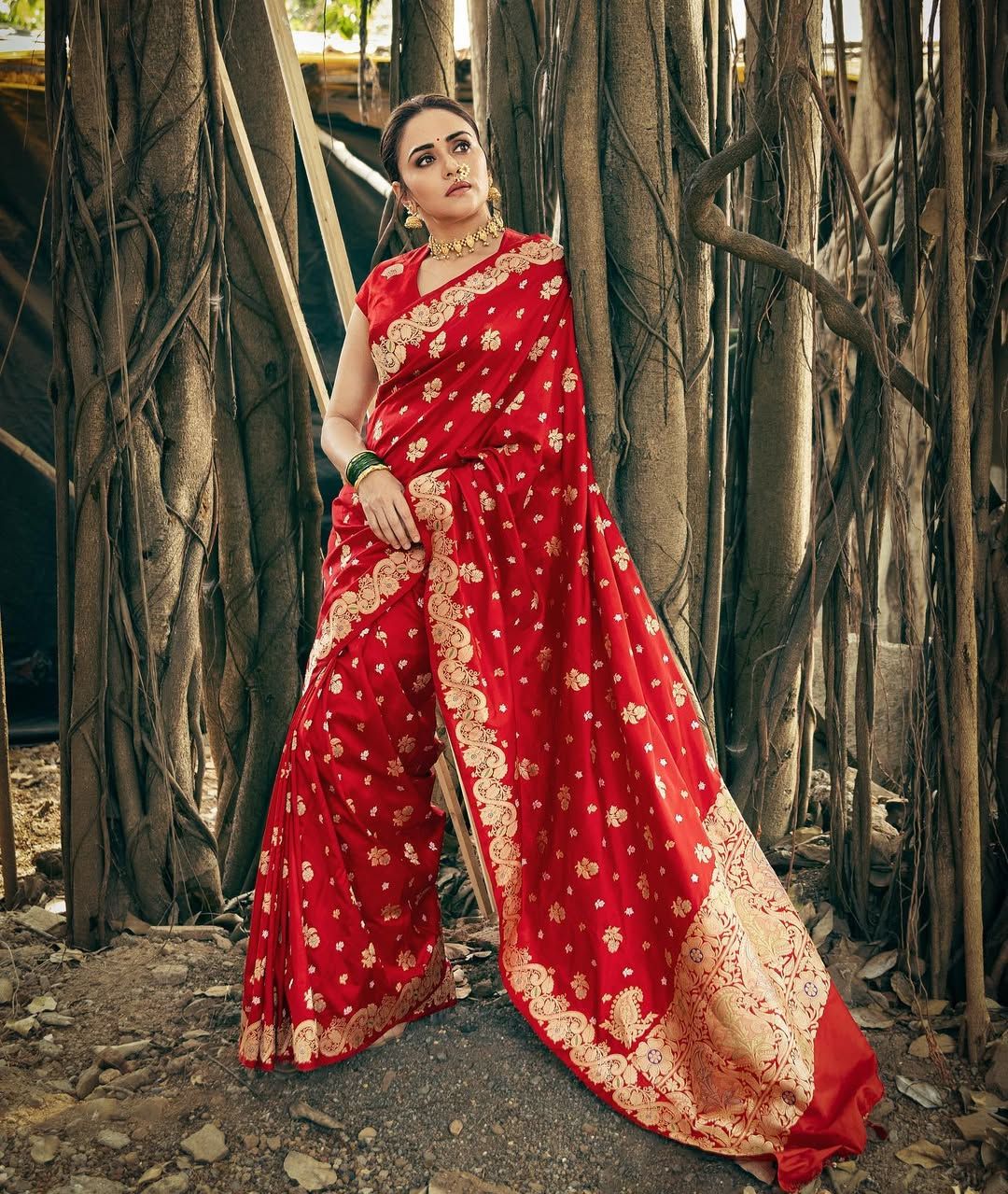 Royal Red Silk Saree with Golden Zari Heritage Weave