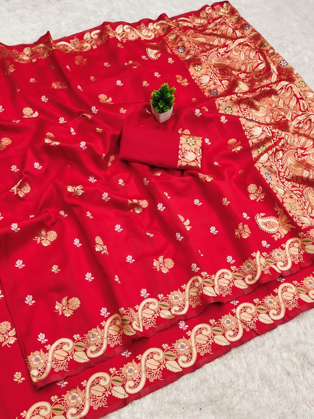 Royal Red Silk Saree with Golden Zari Heritage Weave