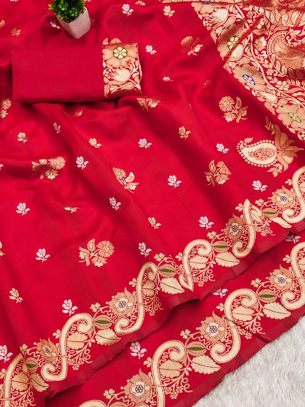 Royal Red Silk Saree with Golden Zari Heritage Weave