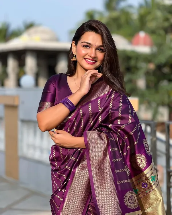 Designer Wine Banarasi Saree with Heritage Zari Work
