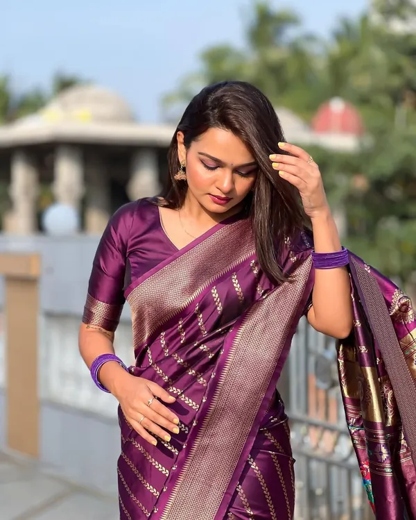 Designer Wine Banarasi Saree with Heritage Zari Work