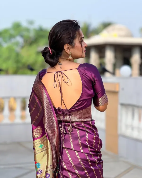 Designer Wine Banarasi Saree with Heritage Zari Work