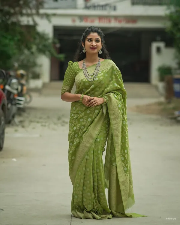 Festive Green Banarasi Saree with Subtle Zari Motifs