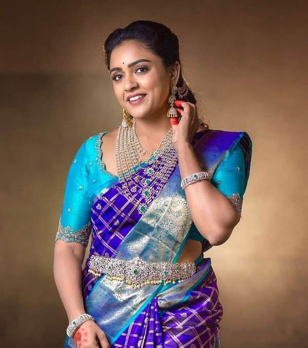 Elegant Purple Silk Saree with Zari Checks & Teal Contrast