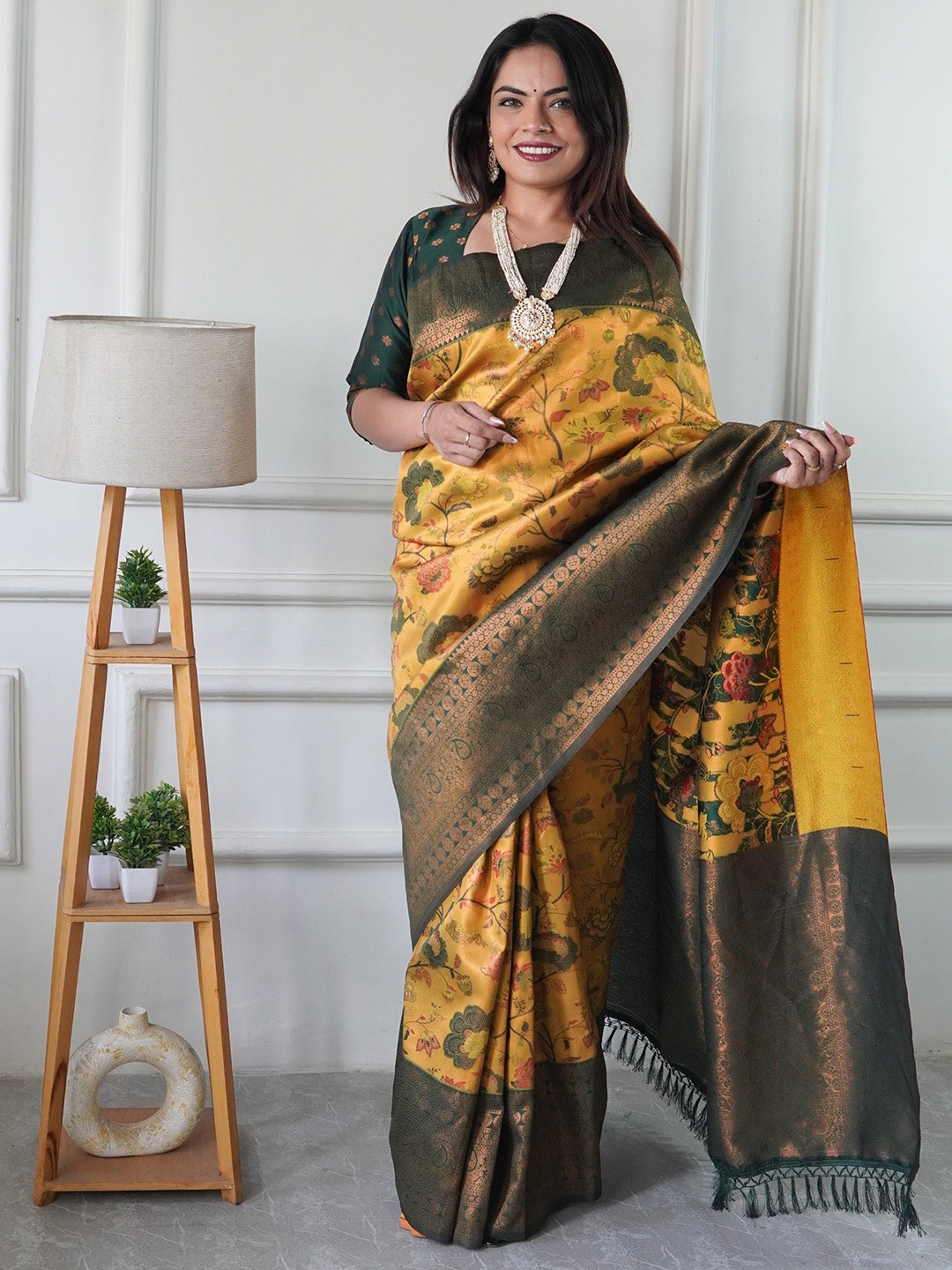 Mustard banarasi silk saree