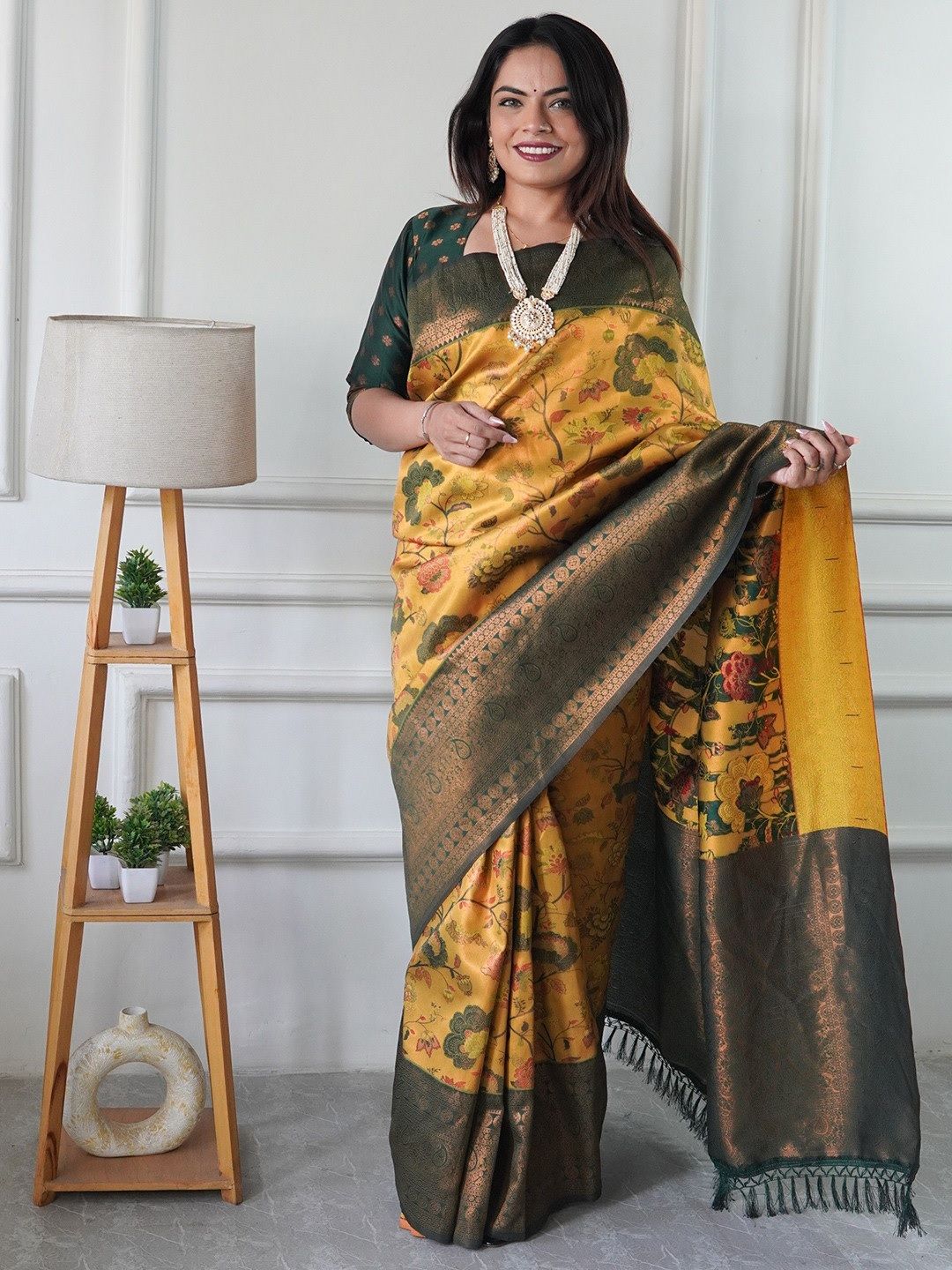 Royal Mustard Bloom Banarasi Silk Saree
