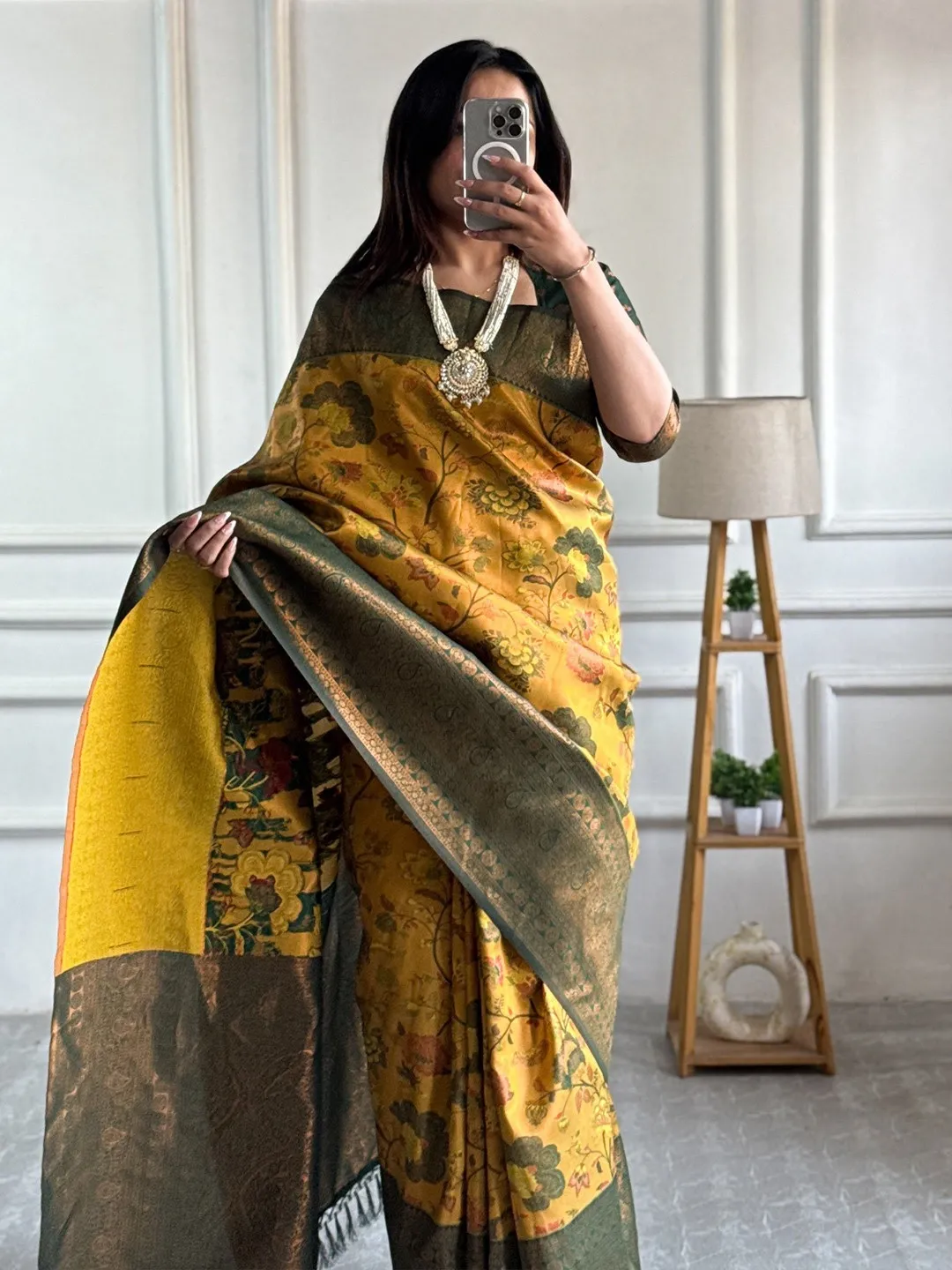 Royal Mustard Bloom Banarasi Silk Saree