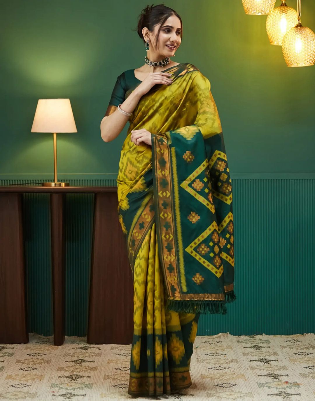 Royal Mustard Green Banarasi Silk Saree with Rich Zari Glow