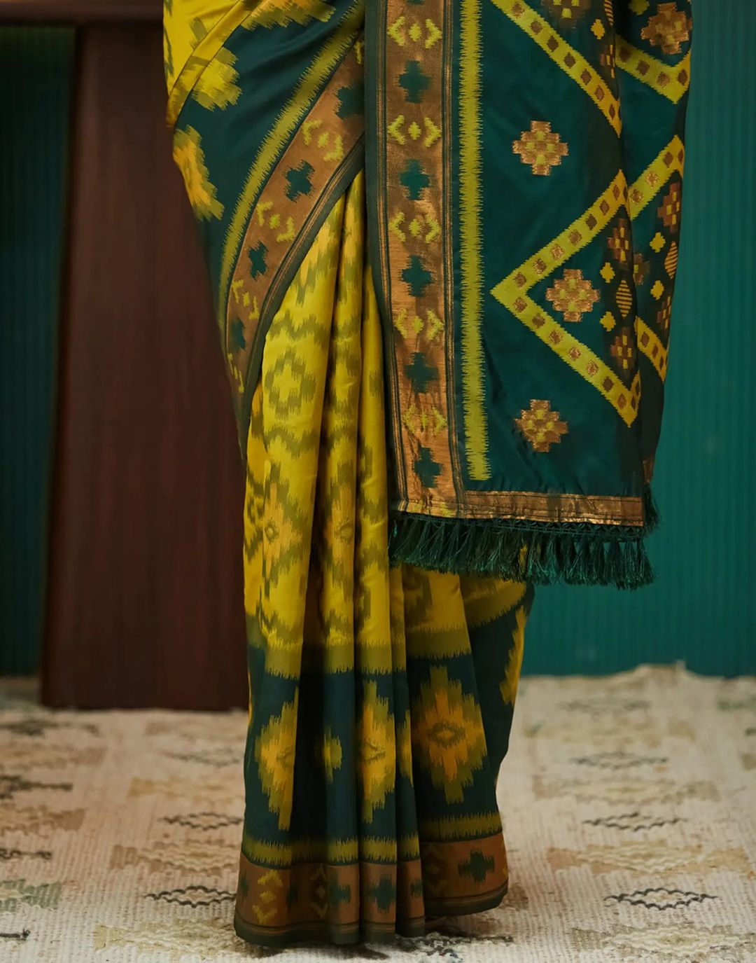 Royal Mustard Green Banarasi Silk Saree with Rich Zari Glow